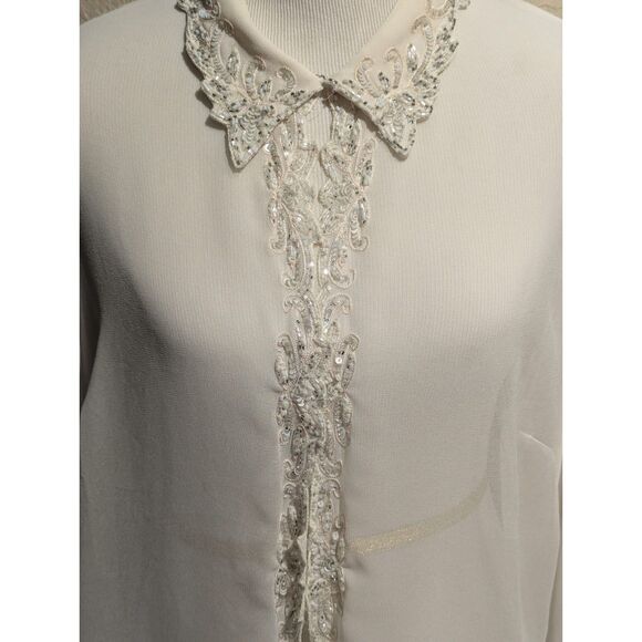 JK ARA Embellished Sheer Blouse - Size 2X (2XL) - Dazzling Silver Sparkle! - Picture 4 of 4